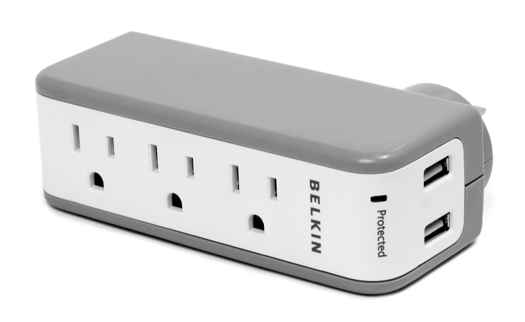 Belkin surge protector with three outlets and two USB charging ports